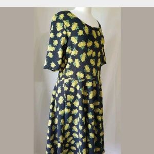 Lulu Roe Nicole Dress Black Yellow Floral Size 3XL